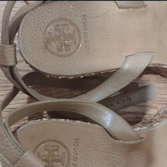 Tory Burch Tan and Cream Wedge Sandals - Picture 2 of 4